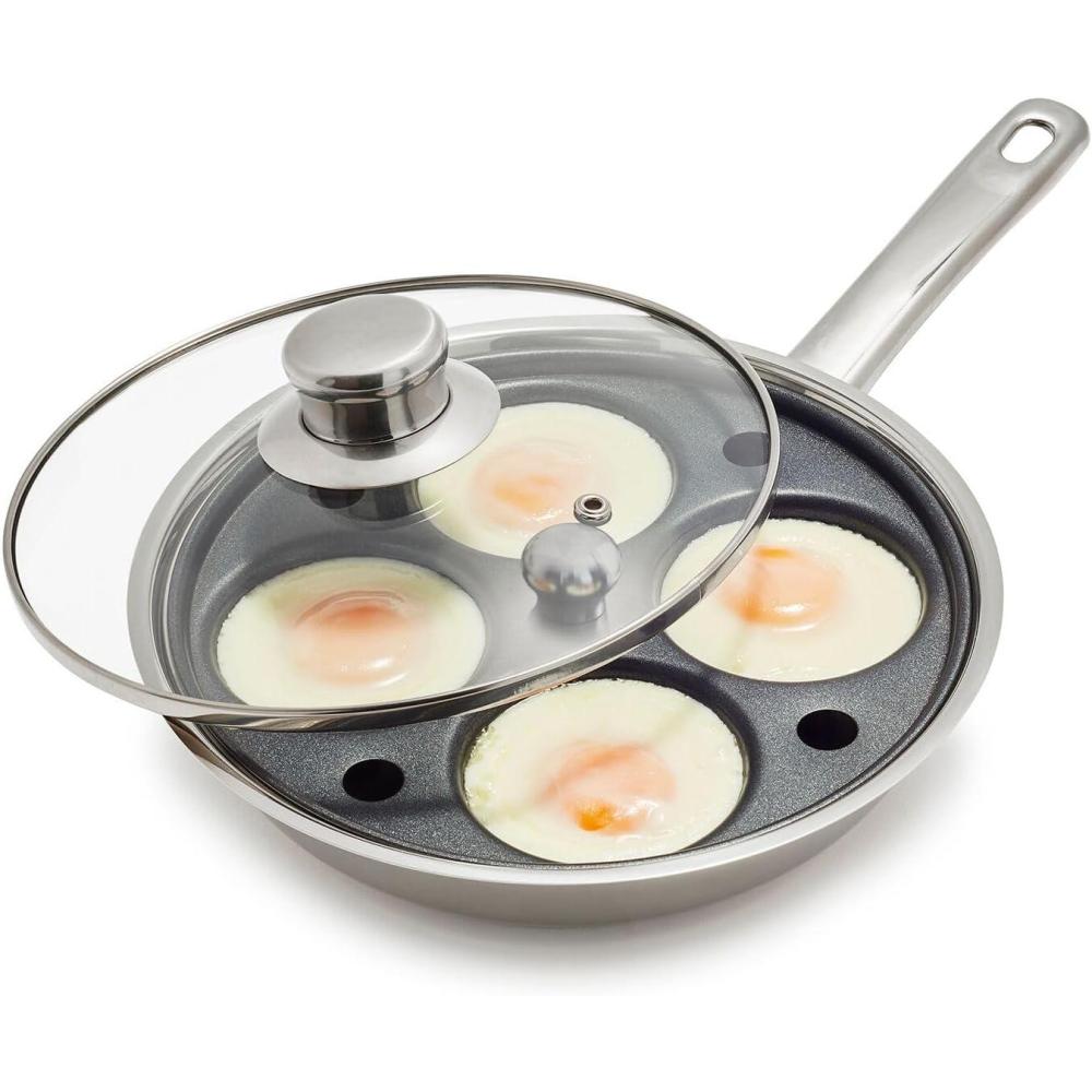 imageSur La Table 14 Egg Poacher Nonstock Stainless Steel Pan with Lid 4 Egg Cup Insert