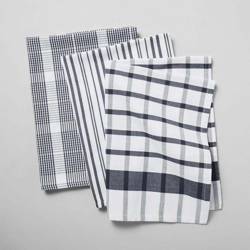 imageSur La Table Assorted Twill Kitchen Towels Set of 3 Cool GrayBlueberry