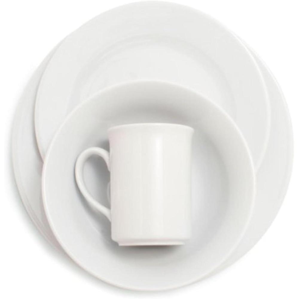 imageSur La Table Bistro 24 Piece Porcelain Dinnerware Set includes Dinner Plates Salad Plates Cereal Bowls and Mugs Service for 6 White Microwave and Dishwasher