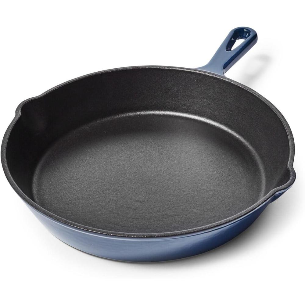 imageSur La Table Enameled Cast Iron Skillet  10 Frying Pan for Searing Sauting amp Baking Oven to 500F Induction Compatible Durable Nonstick Interior Even Heat Distribution Light Blue