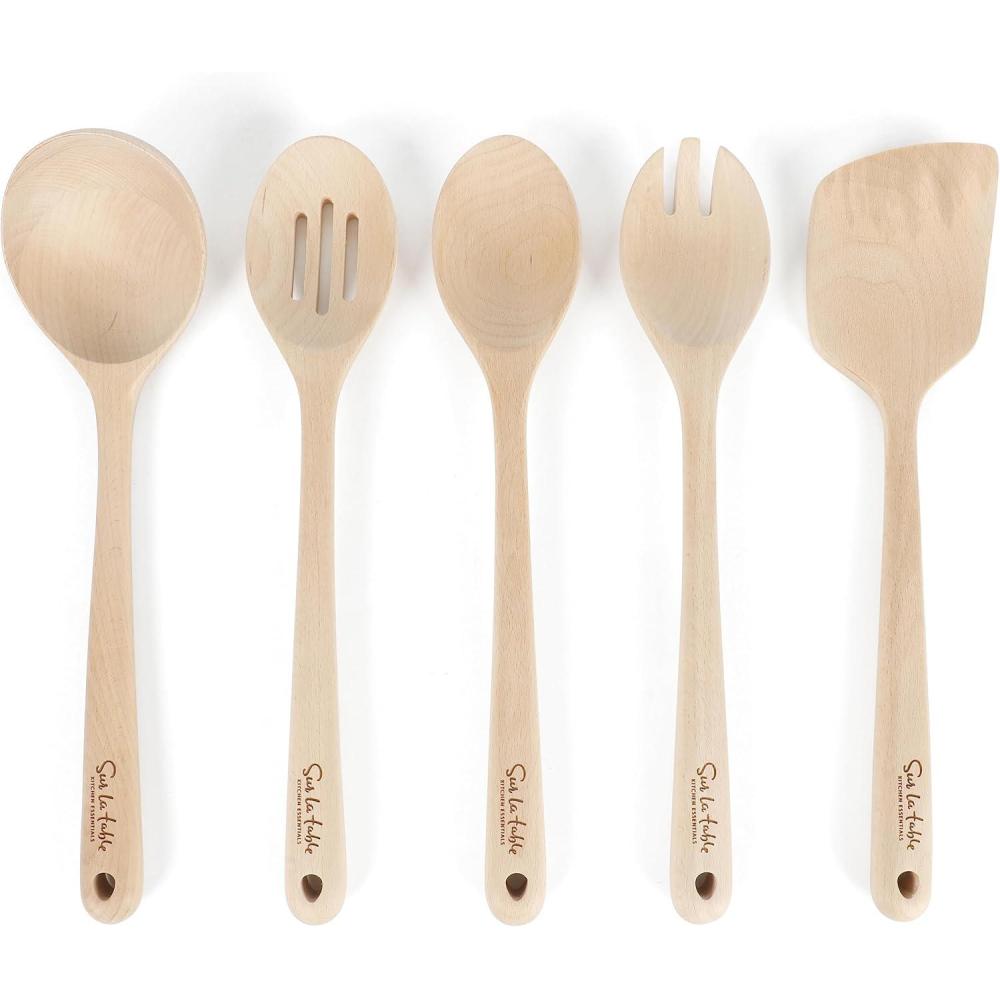 imageSur La Table Kitchen Essentials Beech Wood Kitchen Tools Durable Wooden Cooking Utensils Set