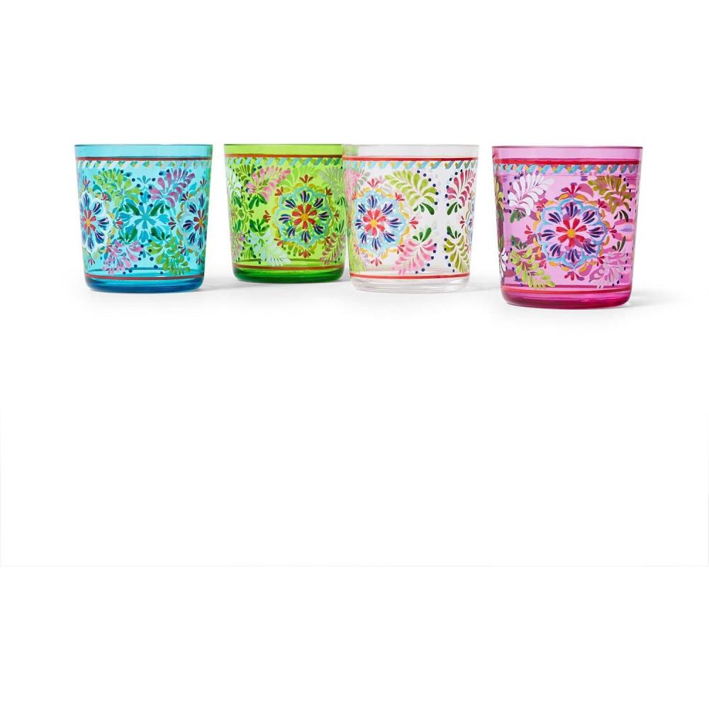 imageSur La Table Liliana Double OldFashioned Glasses  Set of 4 12 oz Plastic Tumblers with Floral MajolicaInspired Design Durable for Outdoor Use Dishwasher