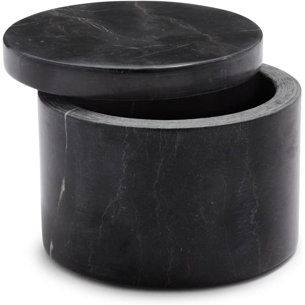 imageSur La Table Marquina Marble Salt Keeper 4 Round Salt Cellar with Lid Black Marble Spice Container for Kitchen or Tabletop Use
