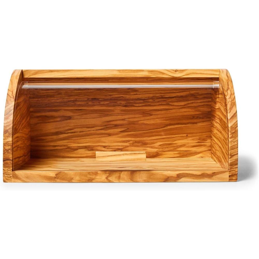 imageSur La Table Olivewood Bread Box 142 Countertop Bread Storage with Clear Lid amp Handle Crafted from Natural Hardwood with Unique Grain Keeps Baked Goods Fresher Longer
