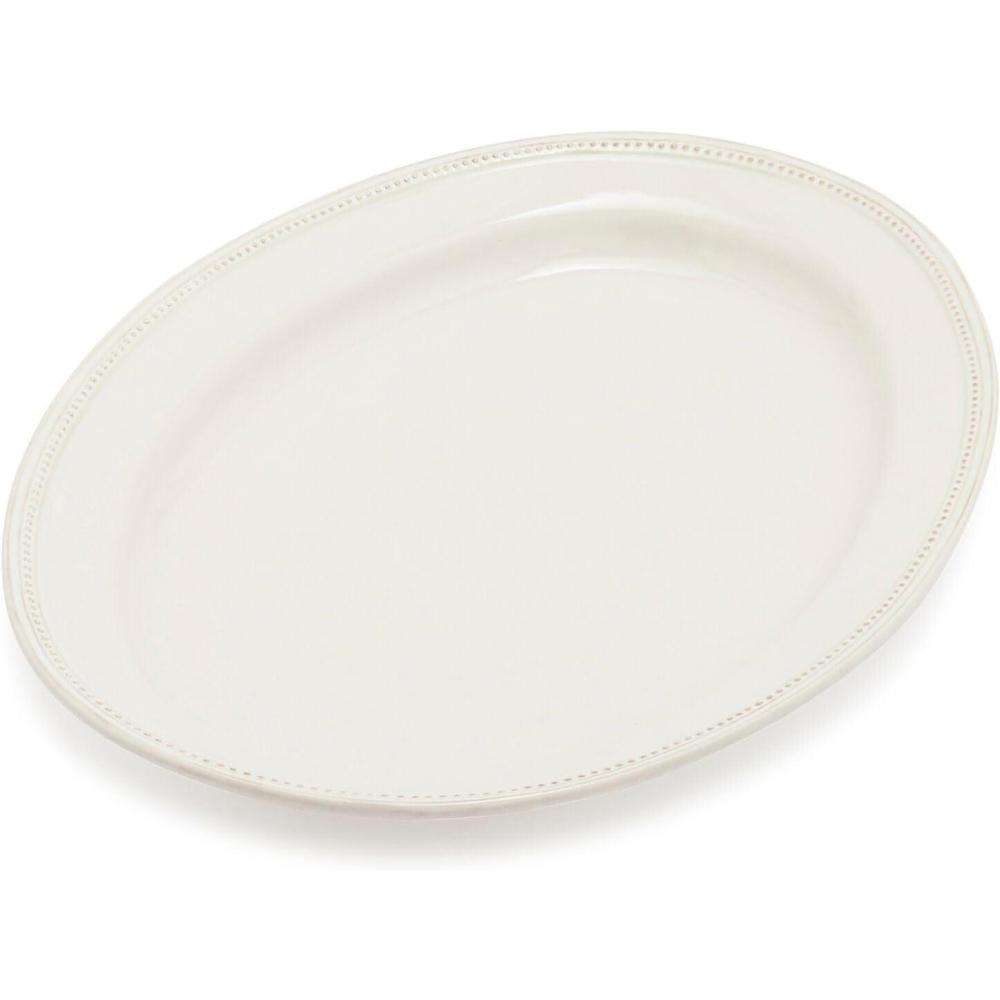 imageSur La Table Pearl Stoneware Serving Platter 1625 x 115 ChipResistant Tray with Raised Dot Border amp Distressed Edges VintageInspired Dinnerware Microwave amp DishwasherWhite