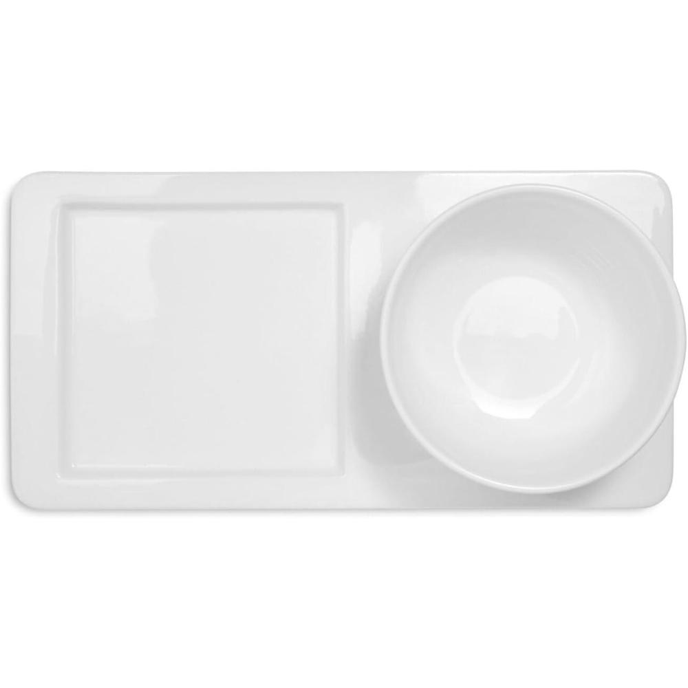 imageSur La Table Soup and Sandwich Serving Set Plate Combo 21 oz Soup Bowl and Plate White  Microwave and Dishwasher