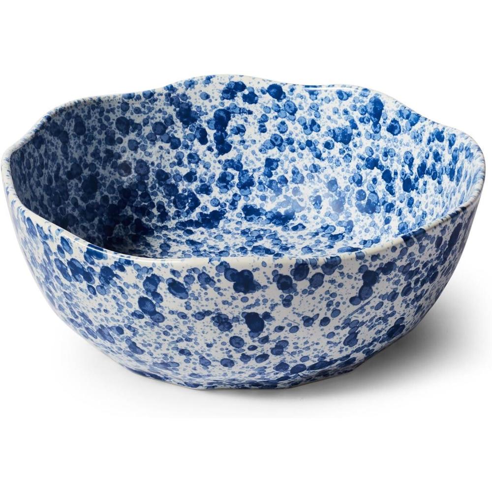 imageSur La Table Splatter Stoneware Serving Bowl 11 Round 4Qt Bowl with Vintage SpongewareInspired Design Oven amp Freezer Durable for Everyday Use or Entertaining BlueBlue
