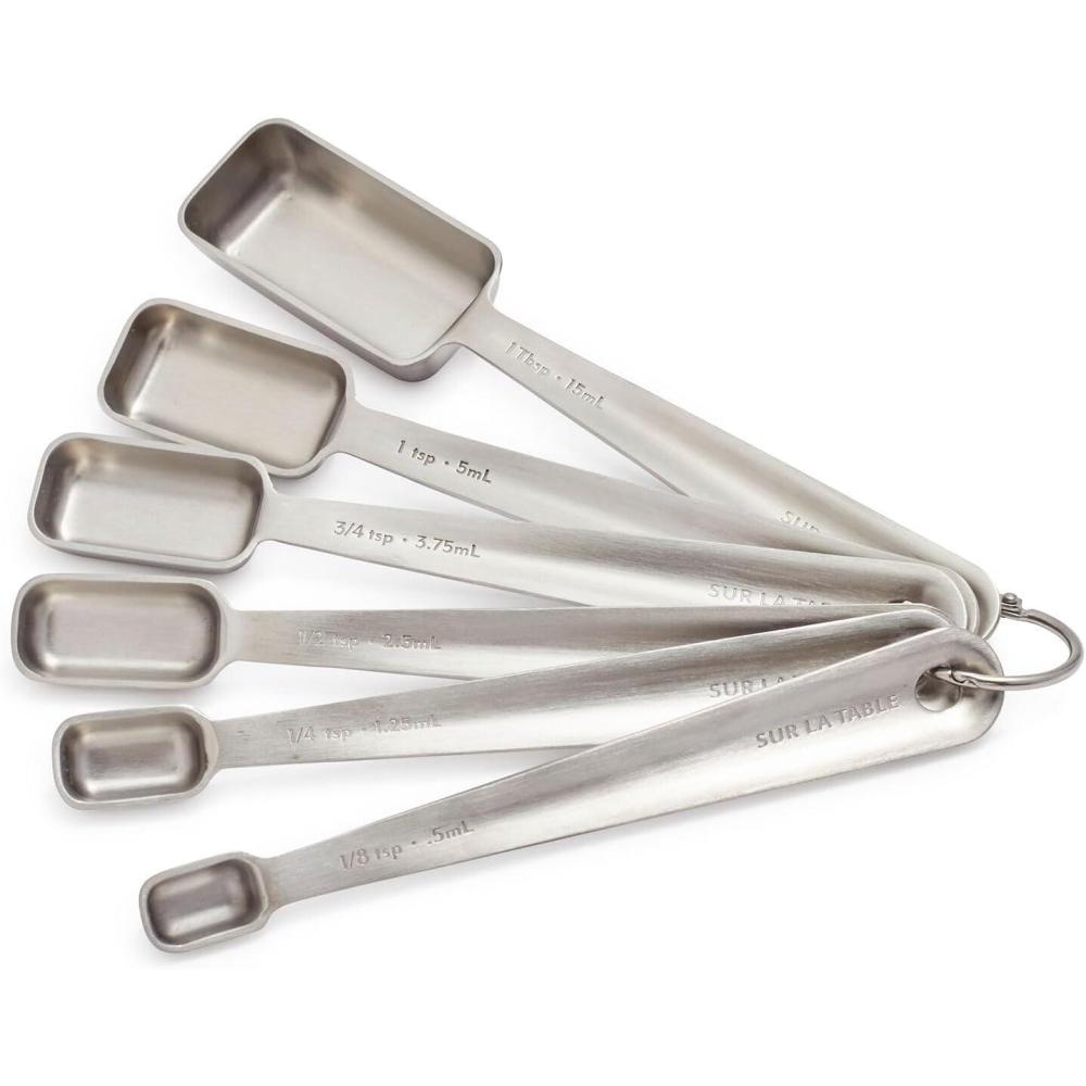 imageSur La Table Stainless Steel Measuring Spoons Set  6 Slim Narrow Spoons Fit Spice Jars   tsp to 1 tbsp with EasyOpen Ring Dishwasher