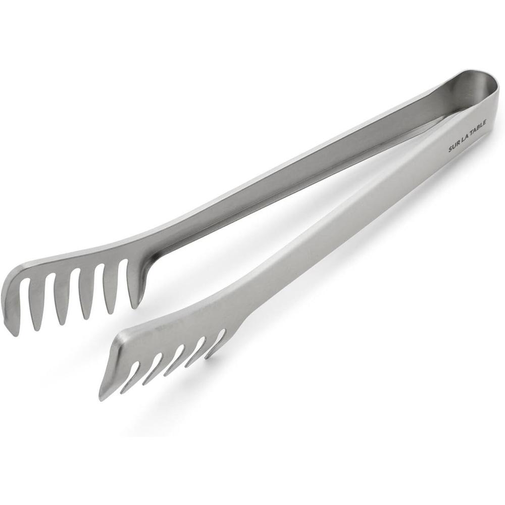 imageSur La Table Stainless Steel Pasta Tongs  10 Serving Utensil with Interlocking Teeth for Spaghetti Linguine amp More Durable amp Easy to Use for Precise Noodle Gripping