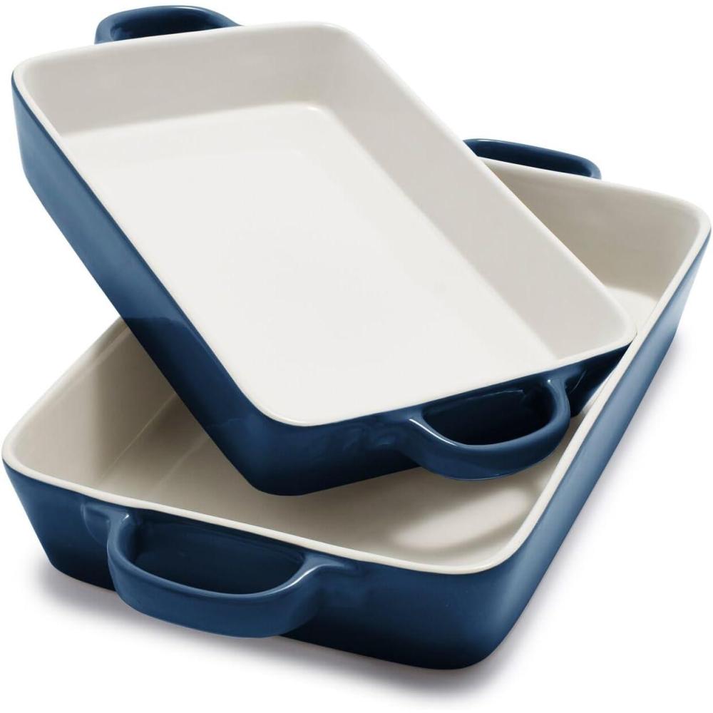 imageSur La Table Stoneware 2Piece Rectangular Baker Set WhiteBlue