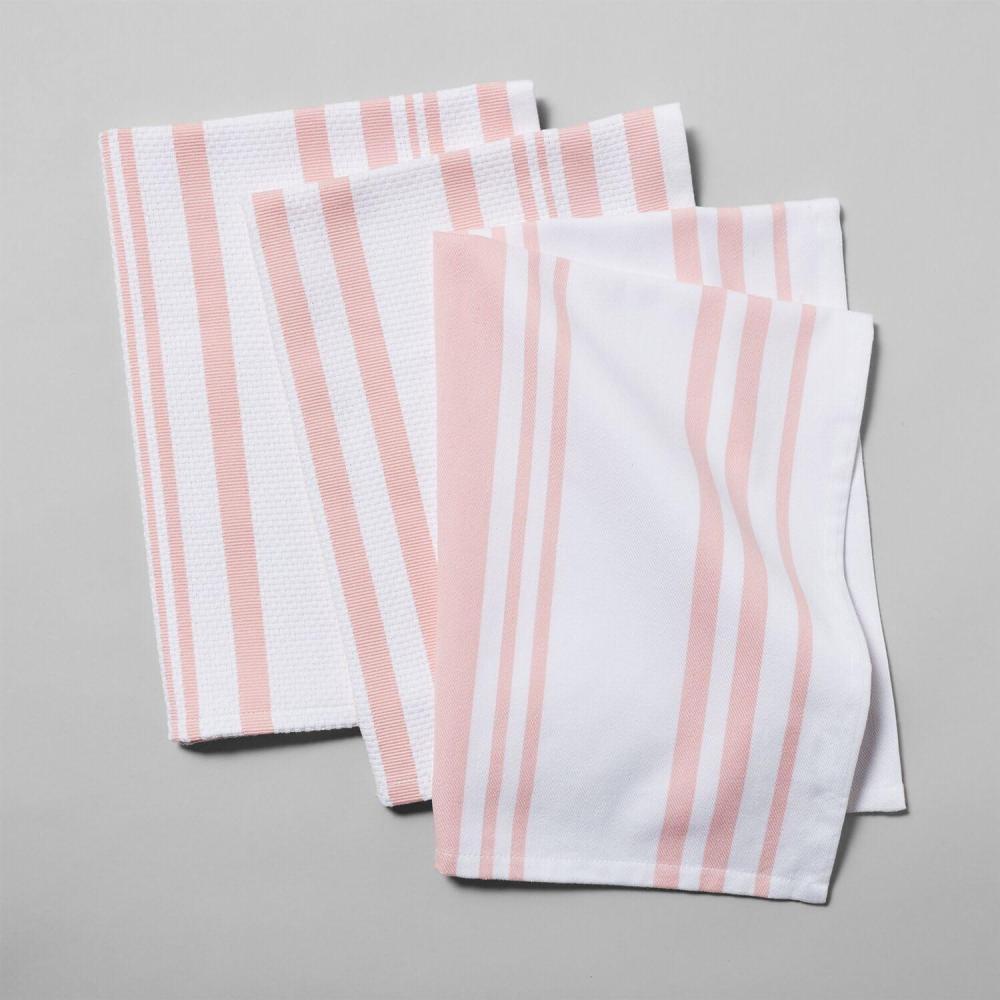 imageSur La Table Striped Kitchen Towels Set of 3 BlueberryLight Pink
