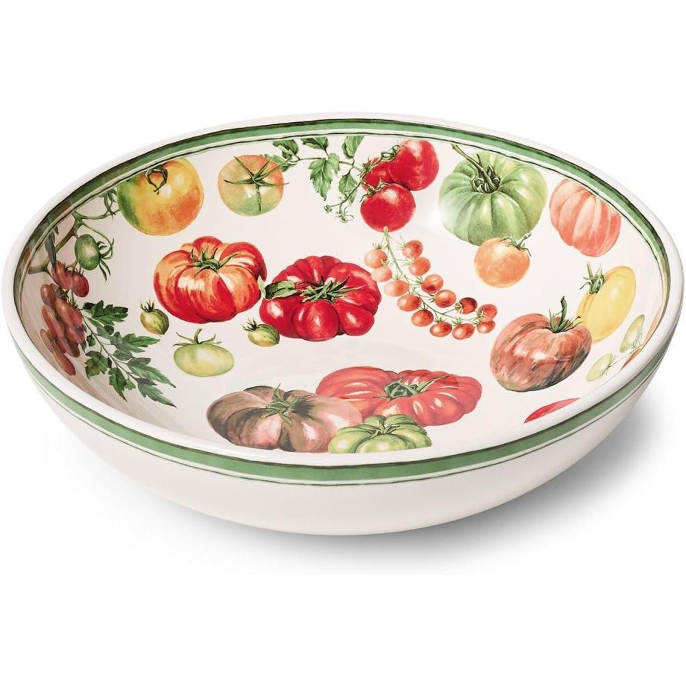 imageSur La Table Tomato Print Serving Bowl 12 Earthenware Salad Bowl with Green Rim Dishwasher amp Microwave Summer Tableware
