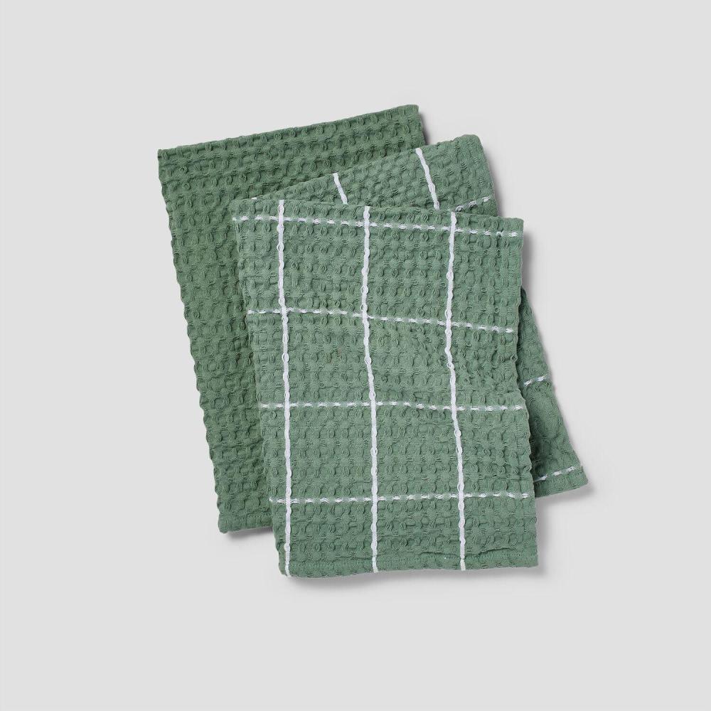 imageSur La Table Washed Waffle Kitchen Towels Set of 2 UltraAbsorbent 28 x 20 Cotton Dish Towels with Soft Textured Weave NonScratch Machine Washable for Everyday Use CharcoalGreen