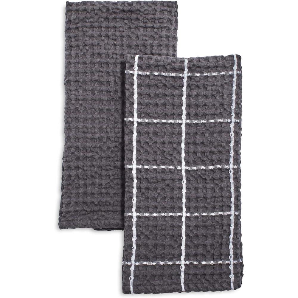 imageSur La Table Washed Waffle Kitchen Towels  Set of 2 UltraAbsorbent 28 x 20 Cotton Dish Towels with Soft Textured Weave NonScratch Machine Washable for Everyday Use CharcoalCharcoal