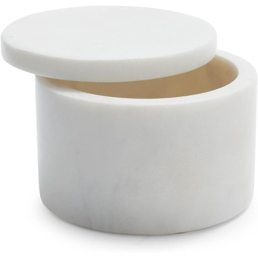 imageSur La Table White Marble Salt Cellar  4 Round Handmade Kitchen Countertop Spice Storage Jar with Lid Elegant Marble Dcor