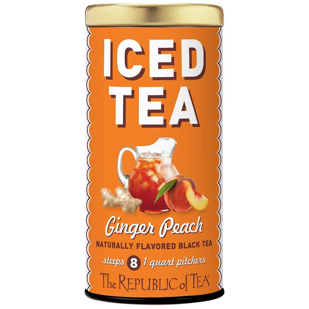 imageThe Republic of Tea  Ginger Peach Black Iced Tea Bags 8 Large QuartSized Iced Tea Pouches Naturally Caffeinated8 Count Pack of 1