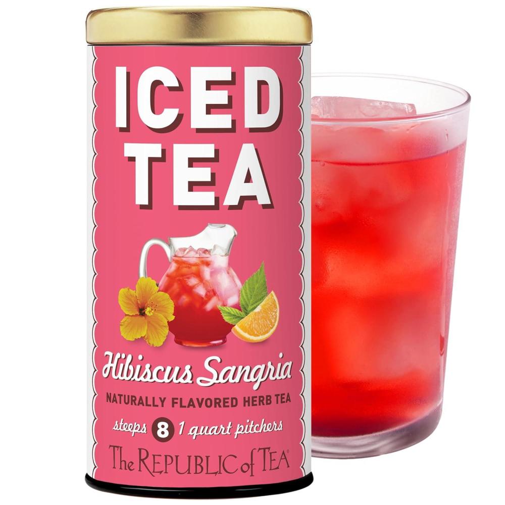 imageThe Republic of Tea Hibiscus Sangria Iced Herbal Tea 8 Large QuartSized Iced Tea Pouches Naturally Caffeine Free
