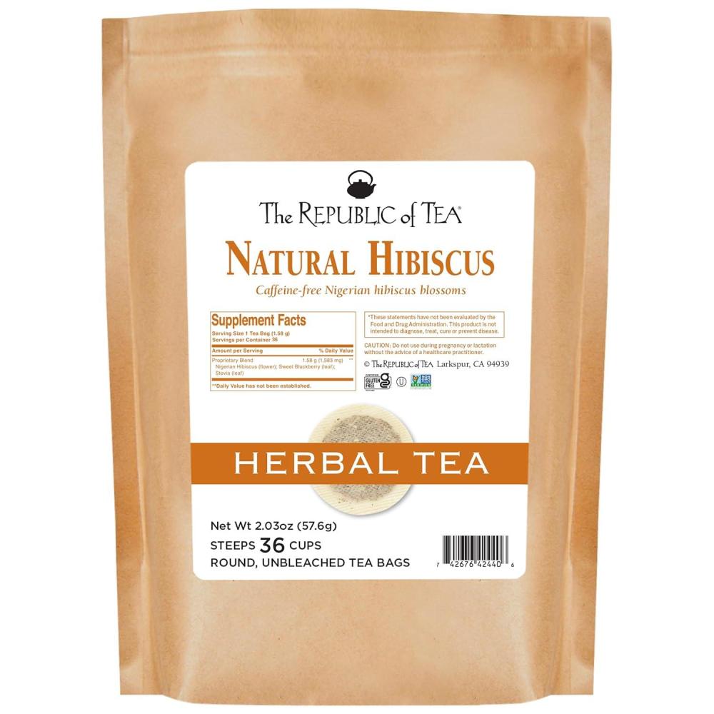 imageThe Republic of Tea  Natural Hibiscus Tea 36 Tea Bags Herbal Blend Caffeine Free Gluten Free36 Refill Pack of 1