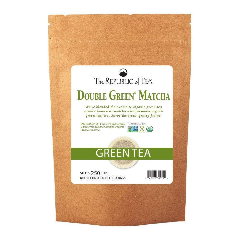 imageThe Republic of Tea Organic Double Green Matcha Naturally Caffeinated Japanese Green Tea Powder and Leaves Steeps 50 Cups250 Count Pack of 1