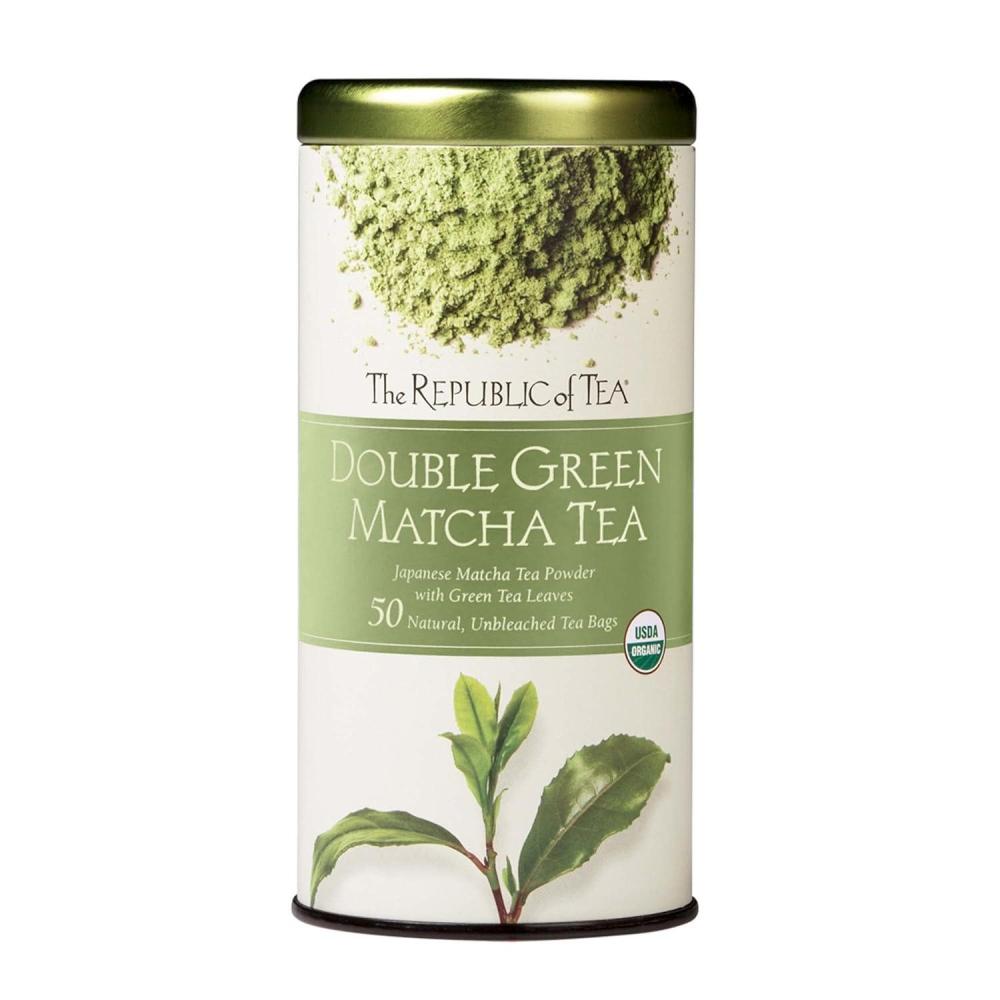 imageThe Republic of Tea Organic Double Green Matcha Naturally Caffeinated Japanese Green Tea Powder and Leaves Steeps 50 Cups50 Count Pack of 1