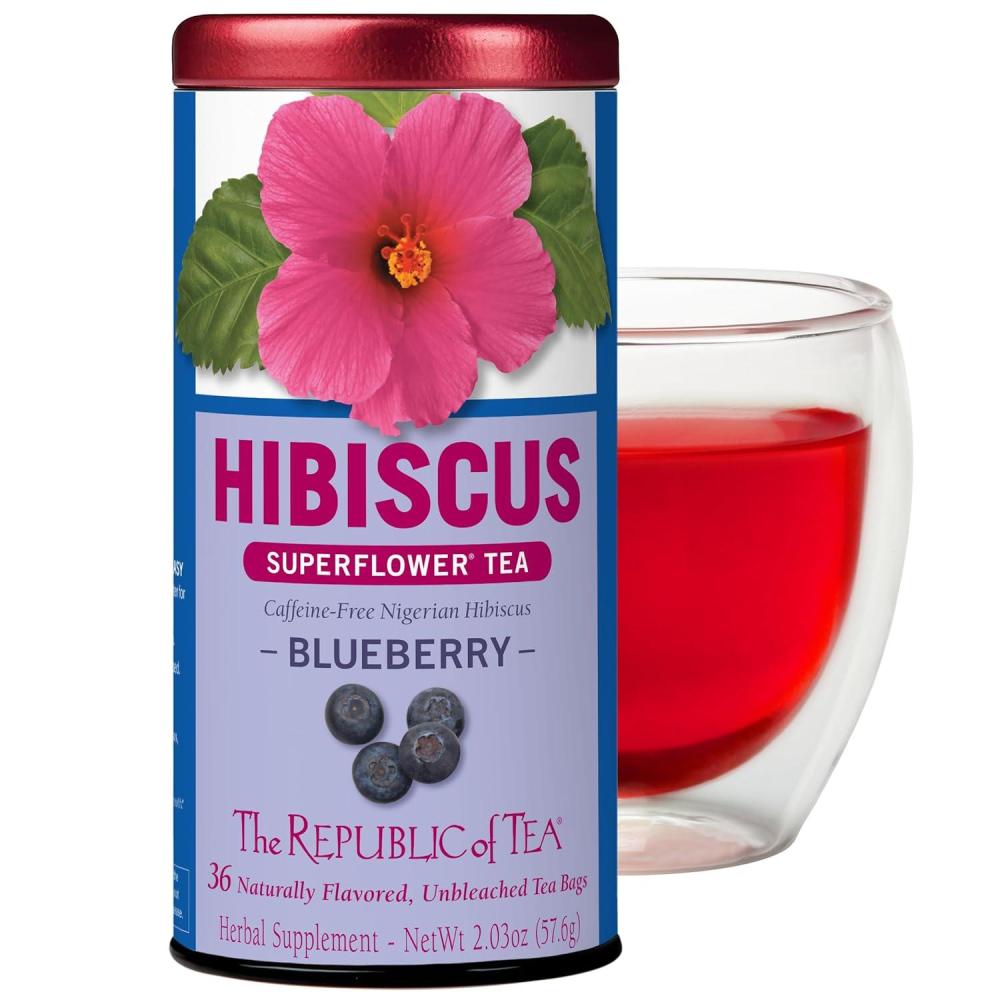 imageThe Republic of Tea Hibiscus Blueberry Superflower Herbal Tea 36 Tea Bag Tin36 Count Pack of 1