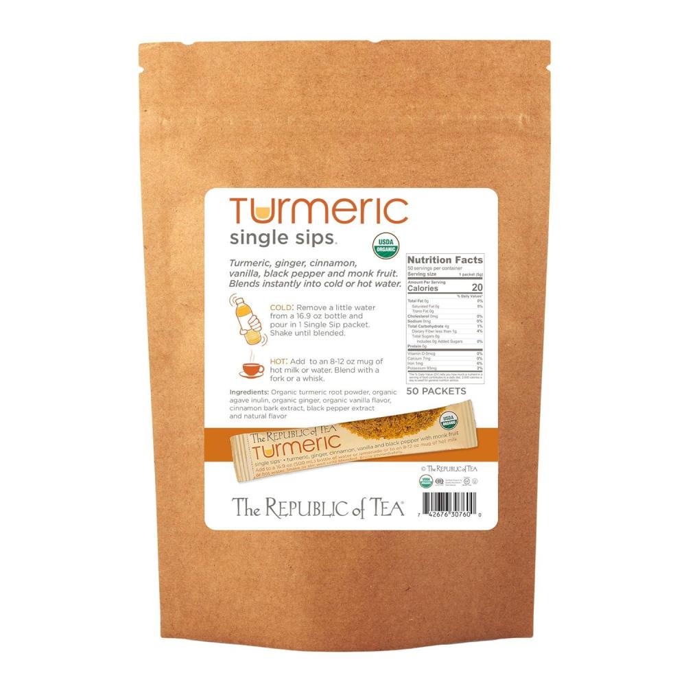 imageThe Republic of Tea Organic Turmeric Single Sips Instant Turmeric Herbal Tea 14 SingleServe Packets50 Count Pack of 1