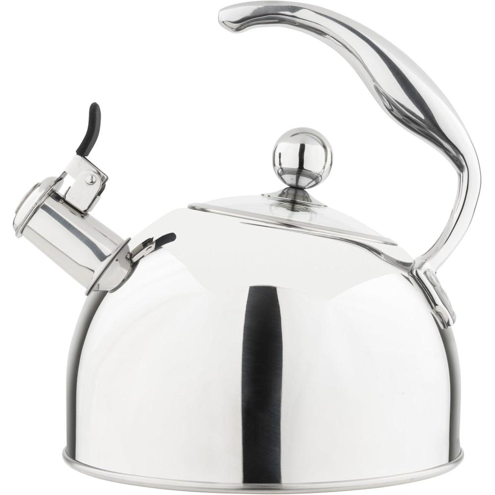 imageViking 3Ply Stainless Steel Tea Kettle 26 Quart Stovetop Hot Water Pot with Tempered Glass Lid Ergonomic Handle Induction Ready Slate and BlueMirror Finish