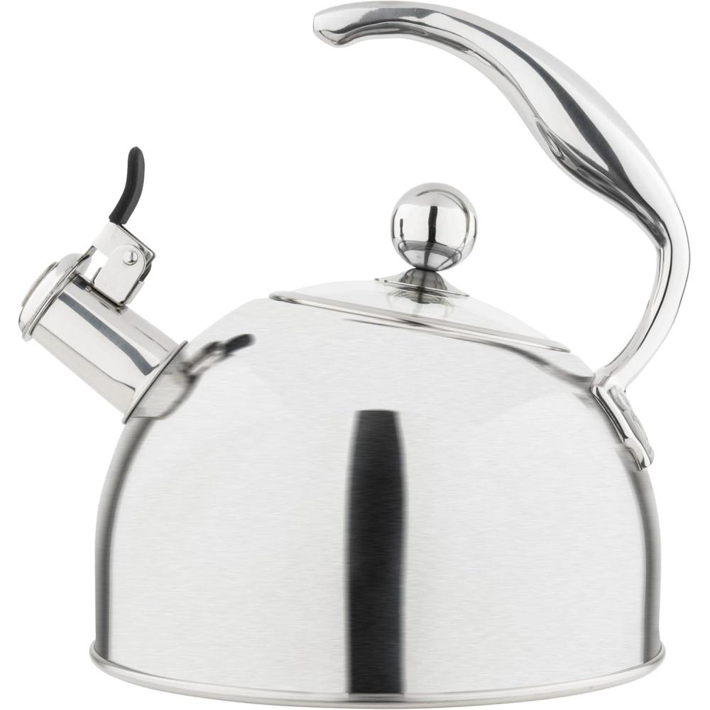 imageViking 3Ply Stainless Steel Tea Kettle 26 Quart Stovetop Hot Water Pot with Tempered Glass Lid Ergonomic Handle Induction Ready Slate and BlueSatin Silver