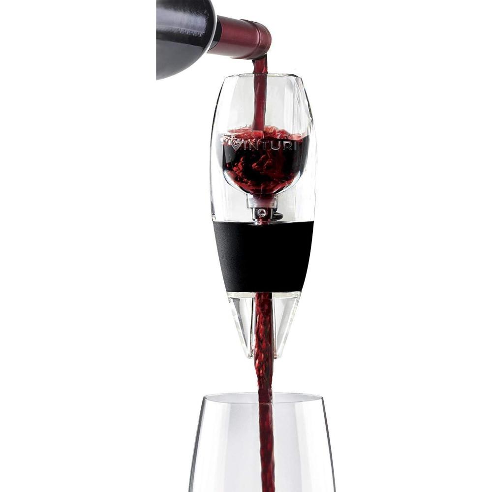 imageVinturi Wine Aerator Pourer and Decanter for Red Wines Patented Design Perfectly Aerates Wines By The Glass or Bottle With Distinctive Sound Includes NoDrip Base amp Sediment Screen Black