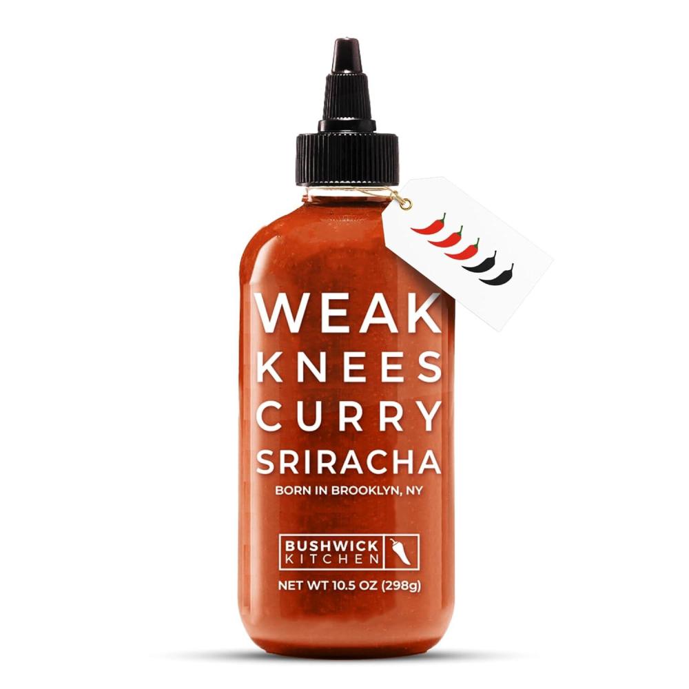 imageWeak Knees Gochujang Sriracha Hot Sauce Infused with Bold Korean Gochujang Paste amp Classic Spicy Sriracha Made in the USA 105oz Squeeze BottleCurry Sriracha 105oz