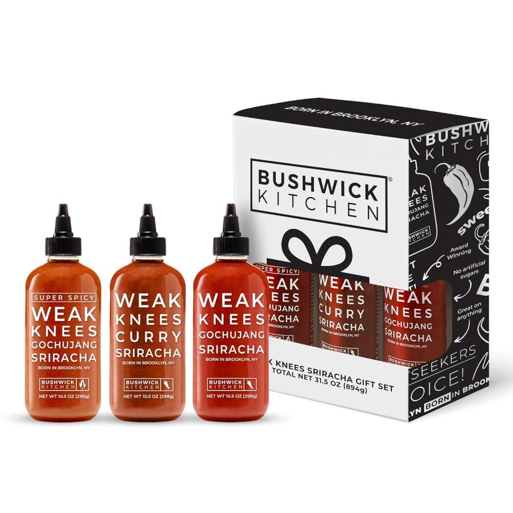 imageWeak Knees Gochujang Sriracha Hot Sauce Infused with Bold Korean Gochujang Paste amp Classic Spicy Sriracha Made in the USA 105oz Squeeze BottleSriracha Sampler Gift Set