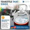 Chantal Classic Teakettle, 1.8 QT, Enamel On Steel, 2-Tone Harmonica Whistle, Rapid Boil and Even Heating (Almond)(Black)