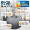 Chantal Classic Teakettle, 1.8 QT, Enamel On Steel, 2-Tone Harmonica Whistle, Rapid Boil and Even Heating (Almond)(Fade Grey)