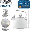 Chantal Classic Teakettle, 1.8 QT, Enamel On Steel, 2-Tone Harmonica Whistle, Rapid Boil and Even Heating (Almond)(White)