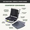 GreenPan Elite 7-in-1 Multi-Function Contact Grill & Griddle, Healthy Ceramic Nonstick, Grill & Waffle Plates, Adjustable Shade & Shear, Closed Press/Open Flat Surface, PFAS-Free, Cream White(Black)