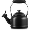 Le Creuset Enamel On Steel Demi Tea Kettle with Metal Finishes, 1.25 qt., Flame(Licorice)