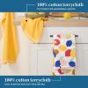 SUR LA Table Kitchen Essentials Lemon Zest Citrus Fruit Kitchen Towel 4-Pack Set, Absorbent 100% Cotton, Yellow/Blue/Ivory, 16″x28″(Yellow/Blue/Ivory)