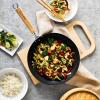 Sur La Table 12″ Nonstick Wok with Maple Handle – Steel Stir-Fry Pan with Flat Bottom for Even Heating, Healthy Cooking with Little to No Oil, Lightweight and Induction Compatible