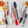 Sur La Table 12″ Silicone-Tipped Tongs – Stainless Steel Kitchen Tongs with Nonstick, Heat-Resistant Tips – Locking Handle for Compact Storage, Black(Navy)