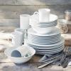 Sur La Table Bistro 24 Piece Porcelain Dinnerware Set includes Dinner Plates, Salad Plates, Cereal Bowls and Mugs, Service for 6, White – Microwave and Dishwasher