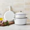 Sur La Table Enameled Cast Iron Cookware Set – Includes 5-Qt & 2.5-Qt Dutch Ovens with Lids and 10″ Skillet, Oven to 500°F, Induction Compatible, Essential Starter Gift Set, White(White)