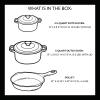 Sur La Table Enameled Cast Iron Cookware Set – Includes 5-Qt & 2.5-Qt Dutch Ovens with Lids and 10″ Skillet, Oven to 500°F, Induction Compatible, Essential Starter Gift Set, White(White)