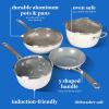 Sur La Table Kitchen Essentials 10 Piece PFA Free Non-Toxic Titanium Ceramic Nonstick Interior Forged Aluminum Cookware Pots and Pans Set – Linen White – Induction Compatible(Linen White)