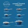 Sur La Table Kitchen Essentials 10 Piece PFA Free Non-Toxic Titanium Ceramic Nonstick Interior Forged Aluminum Cookware Pots and Pans Set – Linen White – Induction Compatible(Blue)