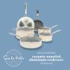 Sur La Table Kitchen Essentials 10 Piece PFA Free Non-Toxic Titanium Ceramic Nonstick Interior Forged Aluminum Cookware Pots and Pans Set – Linen White – Induction Compatible(Two-Tone White & Silver)