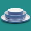 Sur La Table Kitchen Essentials 16 Piece Two-Tone Porcelain Chip and Scratch Resistant Dinnerware Plates and Bowls Set – Green/White(Blue/White)
