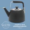 Sur La Table Kitchen Essentials 2 Qt Heavy Gauge Brushed Stainless Steel Whistling Tea Kettle – Durable Stovetop Kettle(Matte Black)