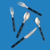Sur La Table Kitchen Essentials 20 Piece Flatware Silverware Set – Stainless Steel Utensils – Forks, Spoons, Knives – Linen(Black)