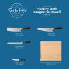 Sur La Table Kitchen Essentials 5 Piece German Steel Blade w/Triple Riveted Handle Set on Beechwood Magnetic Block – Linen White(Black)