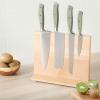 Sur La Table Kitchen Essentials 5 Piece German Steel Blade w/Triple Riveted Handle Set on Beechwood Magnetic Block – Linen White(Juniper Green)